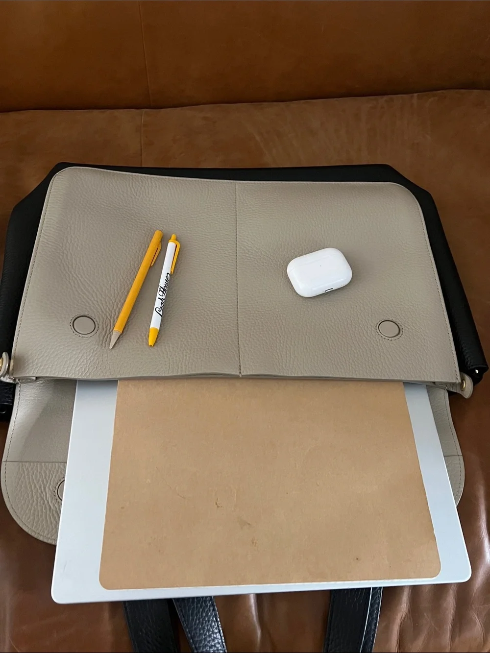 Cuyana Cream Pebbled Leather Laptop Sleeve - holds up to 15 in
